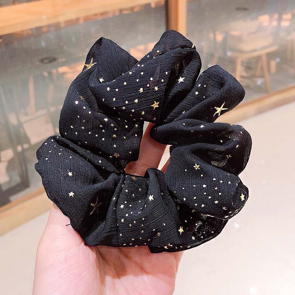 On My Rack Accessories - 5⭐️Boho Festival Cosmic Stars Scrunchie Black Gold